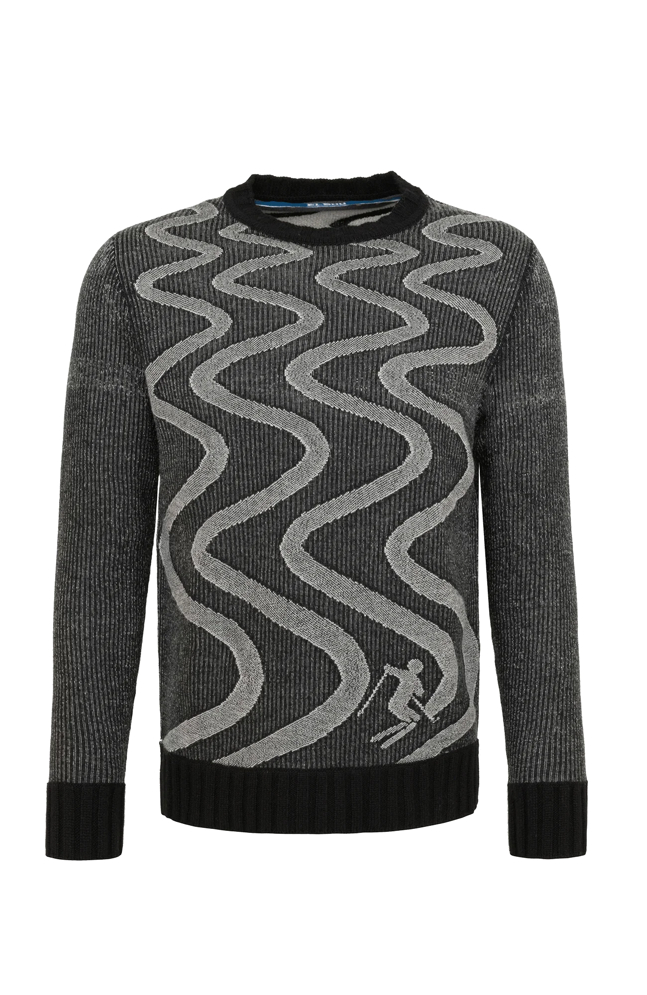 negro Kaprun Sweater With Snow Tracks Motif M