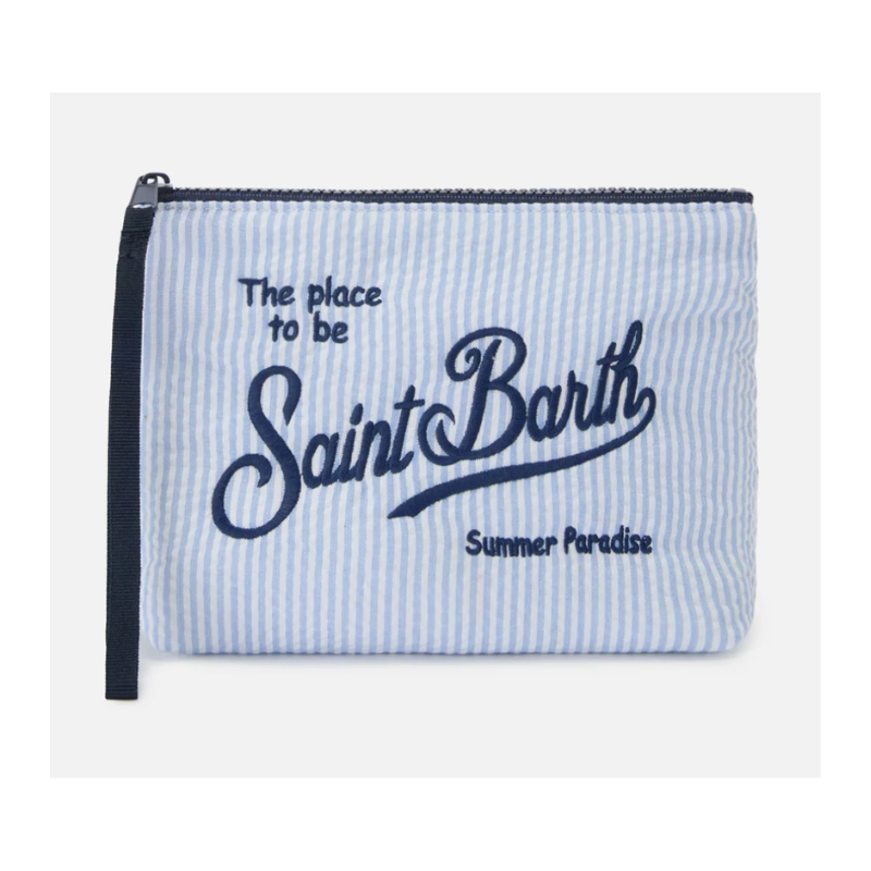 Aline Light Blue Striped Seersucker Cotton Pouch