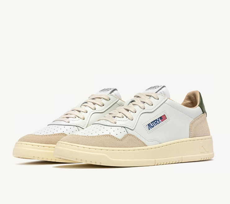 Medalist Low White and Bronze Green Suede Man
