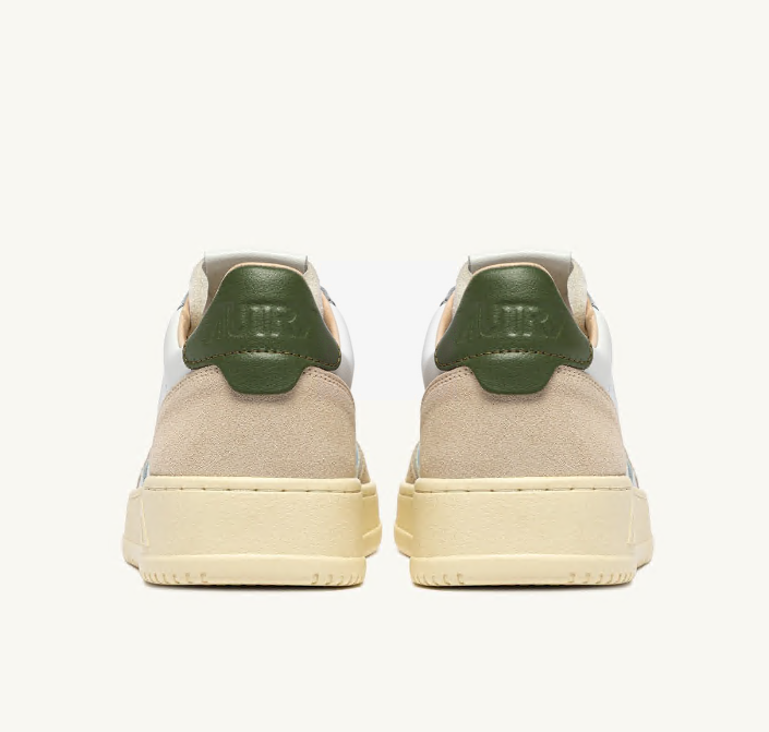 Medalist Low White and Bronze Green Suede Man